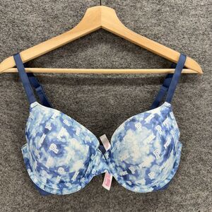 Victoria's Secret Bralette Bra Women 34DD Blue Colorblock Push Up Underwired